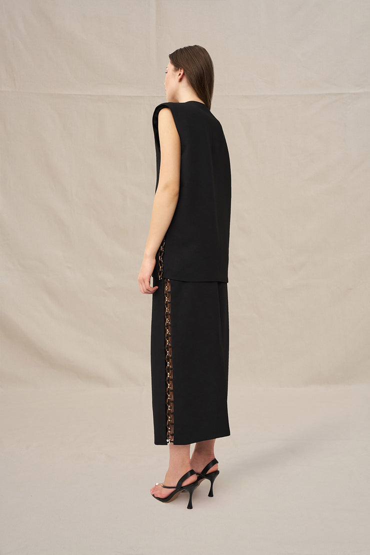 Chain Trim Longline Skirt - Black