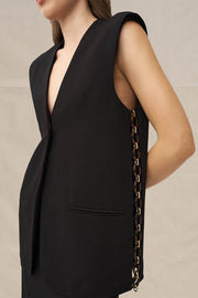Chain Trim Longline Vest - Black