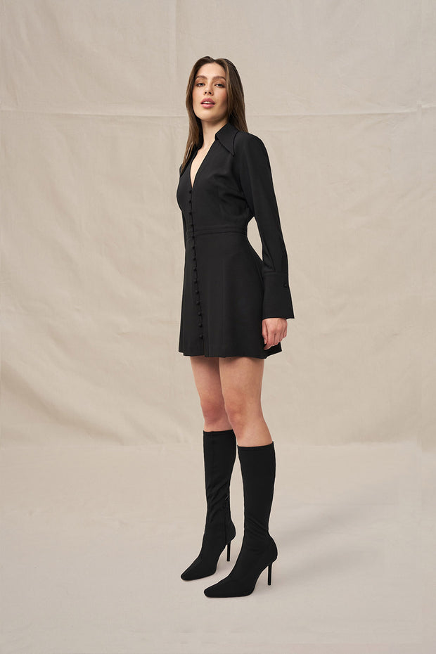Anna Button Down Shirt Mini Dress - Black