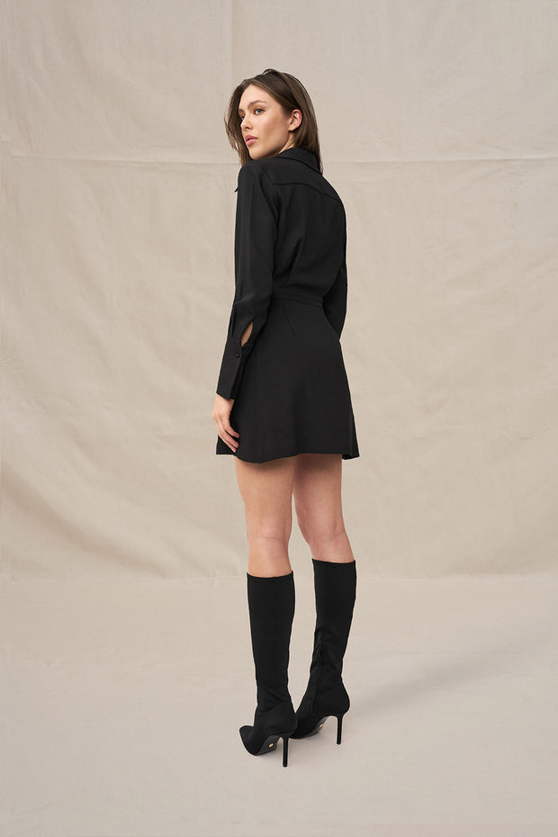 Anna Button Down Shirt Mini Dress - Black