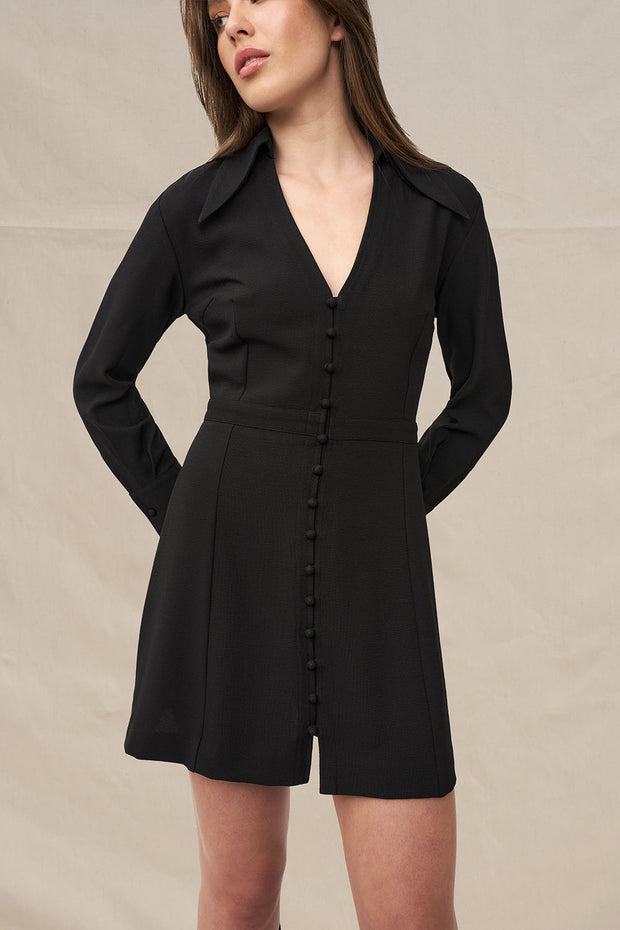 Anna Button Down Shirt Mini Dress - Black