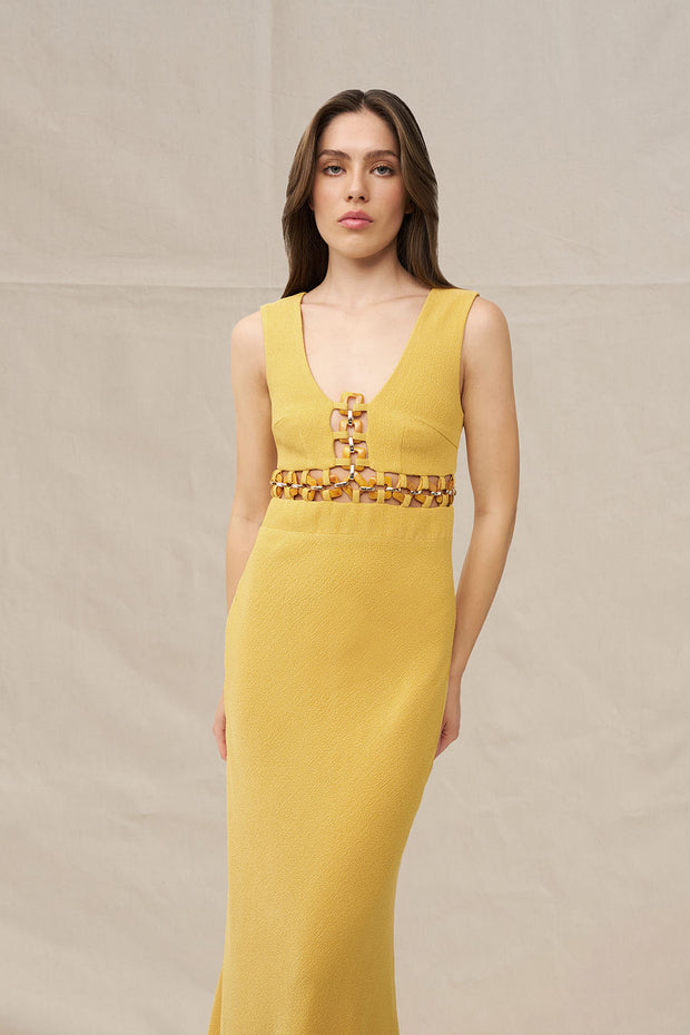Leandra Link Ankle Dress - Mustard