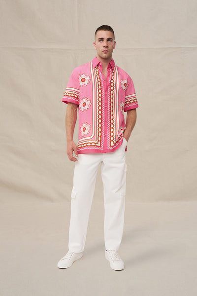 Mosaic Floral Shirt | Final Sale - Pink Red Multi