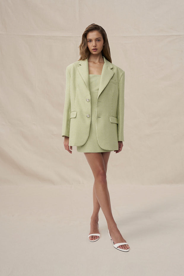 Telisa Oversized Tweed Blazer - Tweed Green