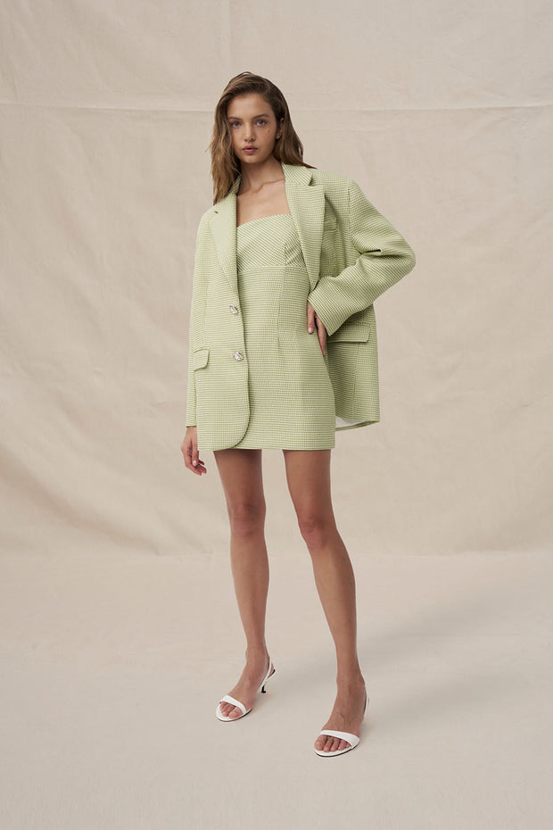 Telisa Oversized Tweed Blazer - Tweed Green