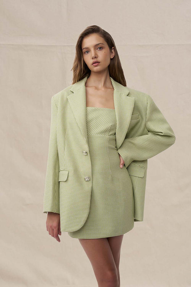 Telisa Oversized Tweed Blazer - Tweed Green