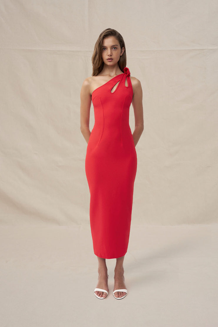 Chiara One Shoulder Midi Dress | Final Sale - Red