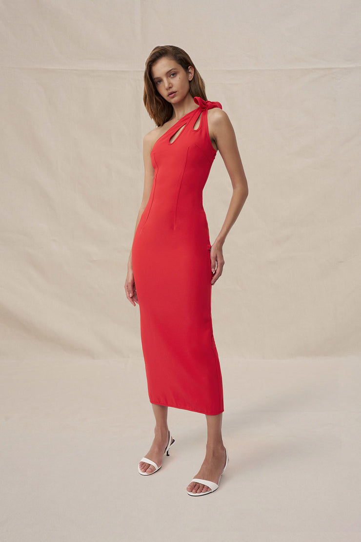 Chiara One Shoulder Midi Dress | Final Sale - Red