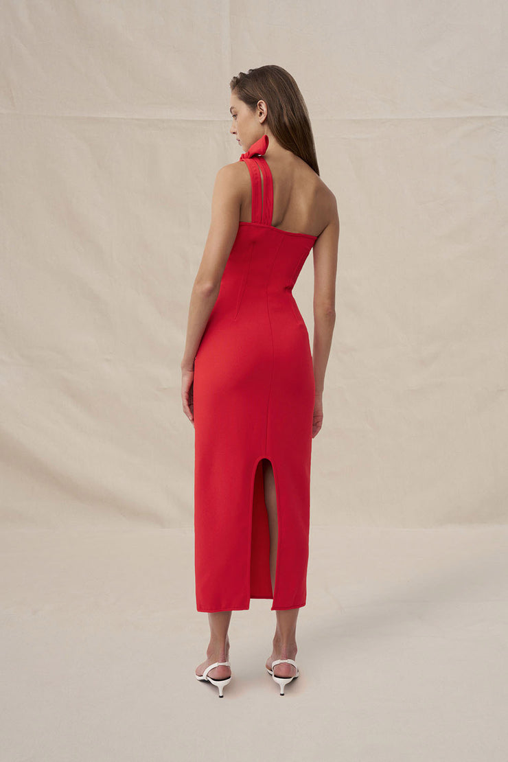 Chiara One Shoulder Midi Dress | Final Sale - Red