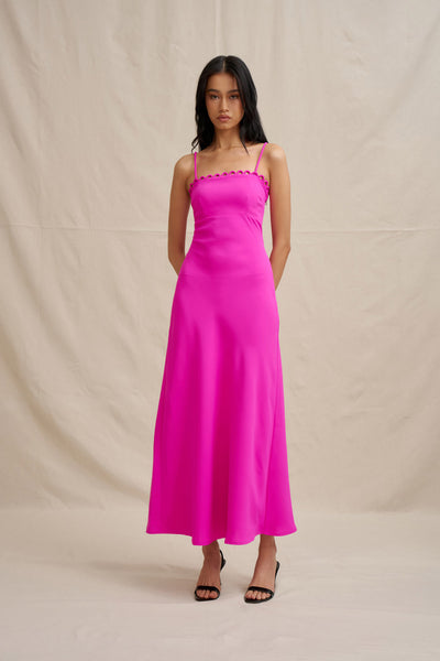 Denise Bias Midi Dress - Fushsia Pink