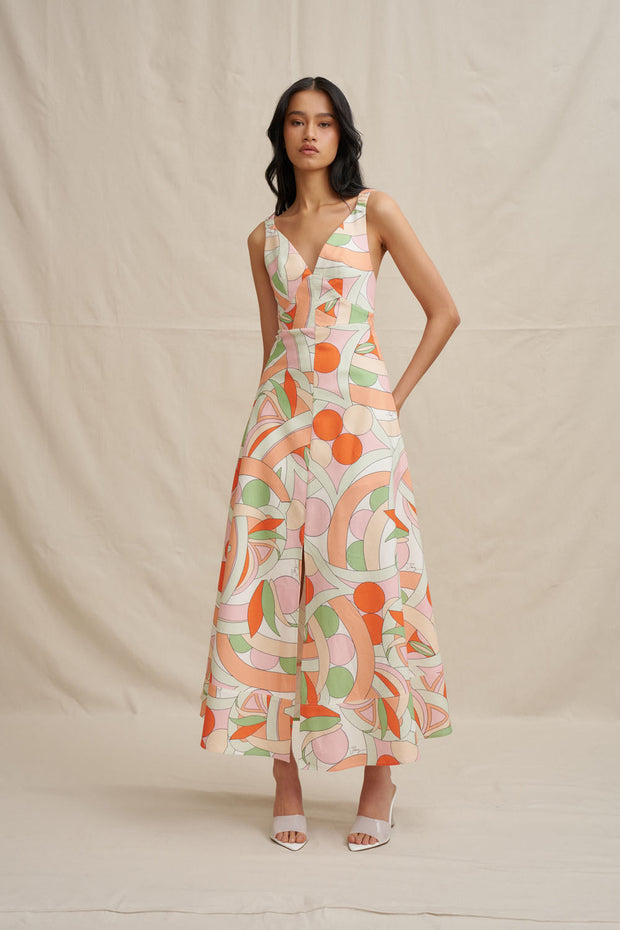 Bloomtide Maxi Dress - Multi Green Peach