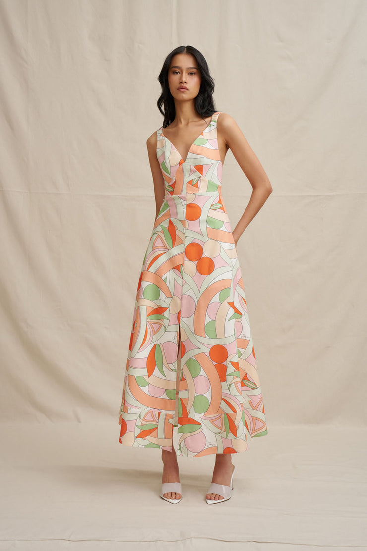 Bloomtide Maxi Dress - Multi Green Peach
