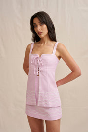 Paradise Lace Up Camisole - Ivory Lilac
