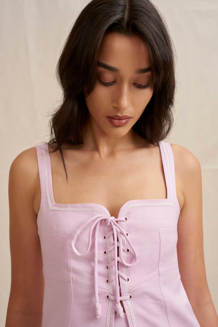 Paradise Lace Up Camisole - Ivory Lilac