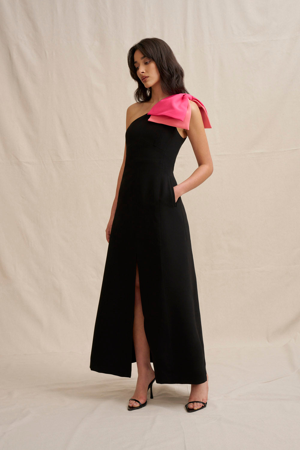white dress asymmetrical Dave & Johnny 11494 - Long Shiny Stretch Jersey Sheath Dress