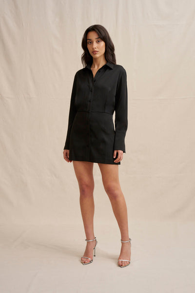 Margot Mini Shirt Dress - Black