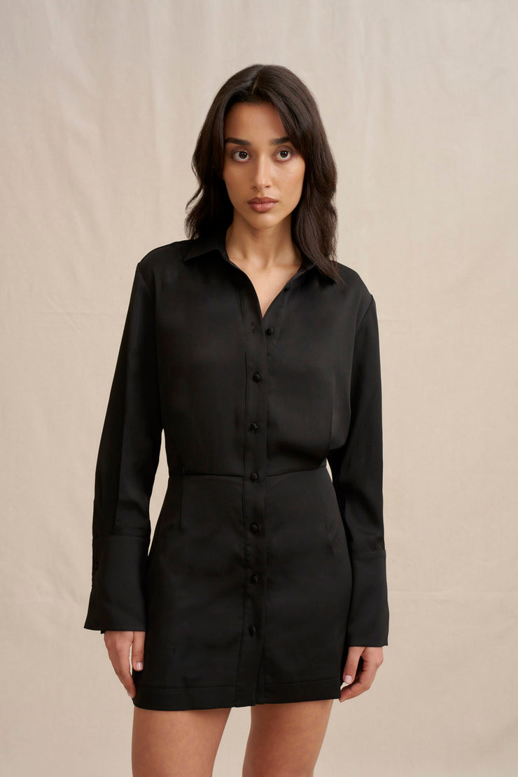 Margot Mini Shirt Dress - Black