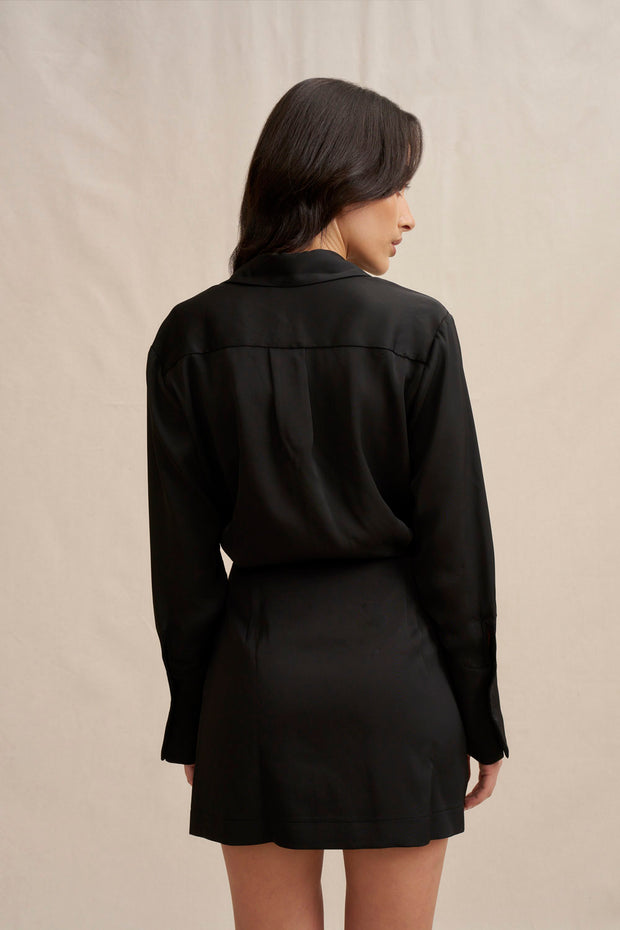 Margot Mini Shirt Dress - Black