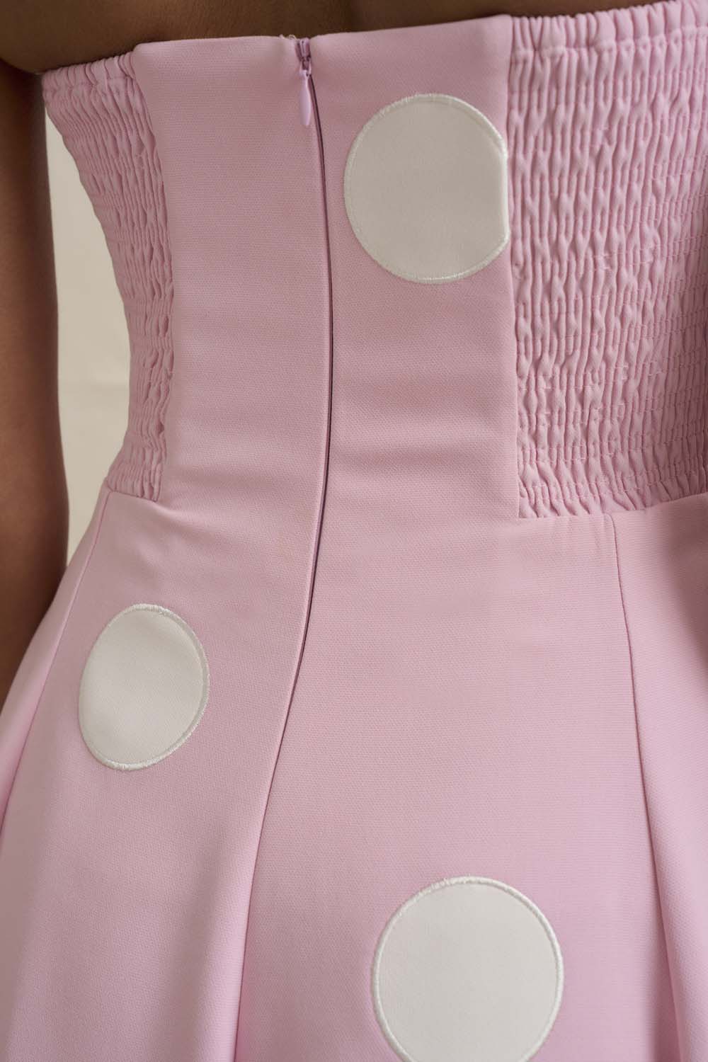 strapless open back dress Vivienne Polka Dress