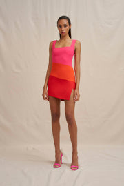 Technicolour Mini Dress - Pink Orange Red