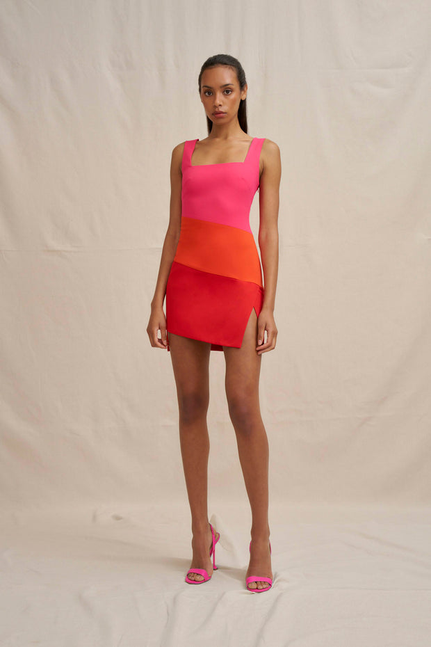 Technicolour Mini Dress - Pink Orange Red