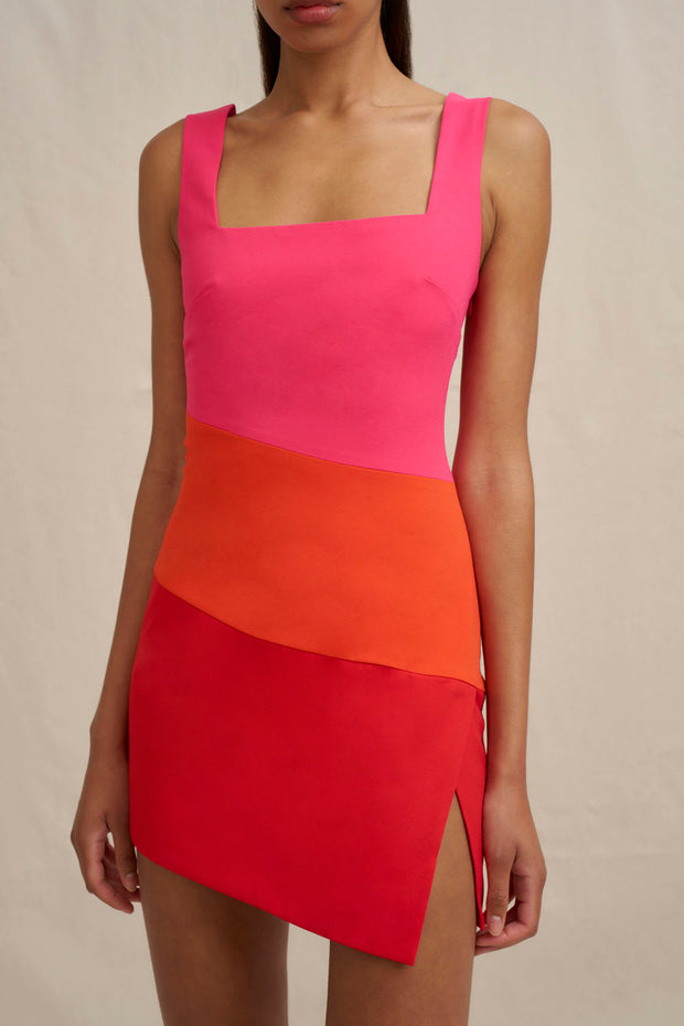Technicolour Mini Dress - Pink Orange Red