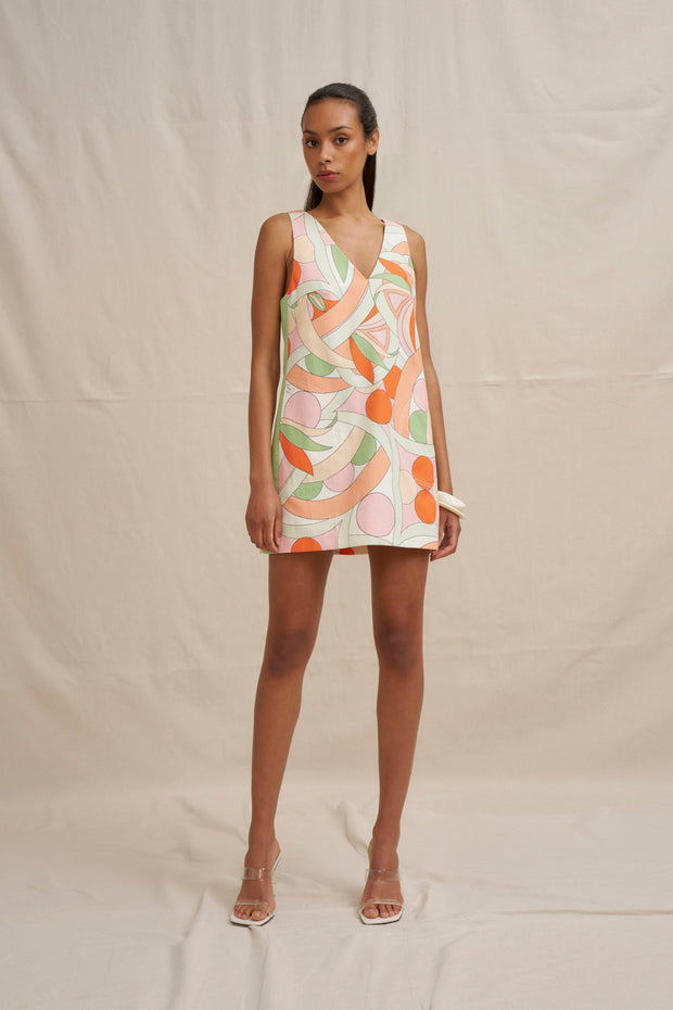 Bloomtide Mini Dress - Multi Green Peach
