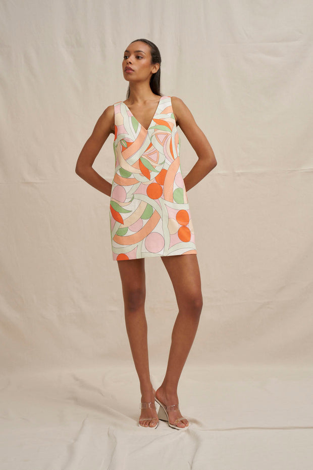 Bloomtide Mini Dress - Multi Green Peach