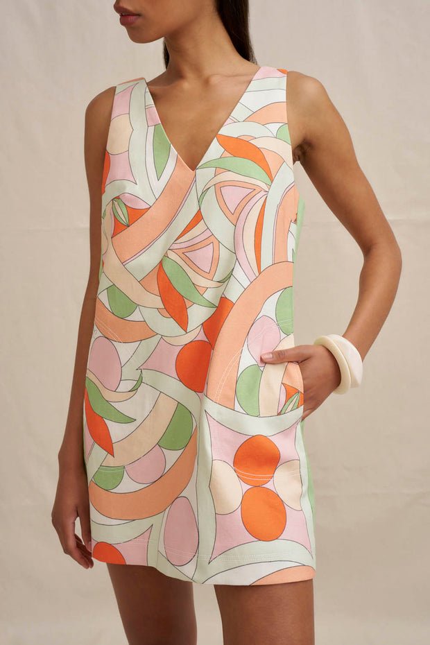 Bloomtide Mini Dress - Multi Green Peach