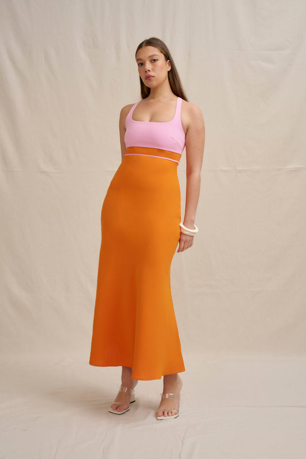 Christine Bias Midi Dress - Pink Orange