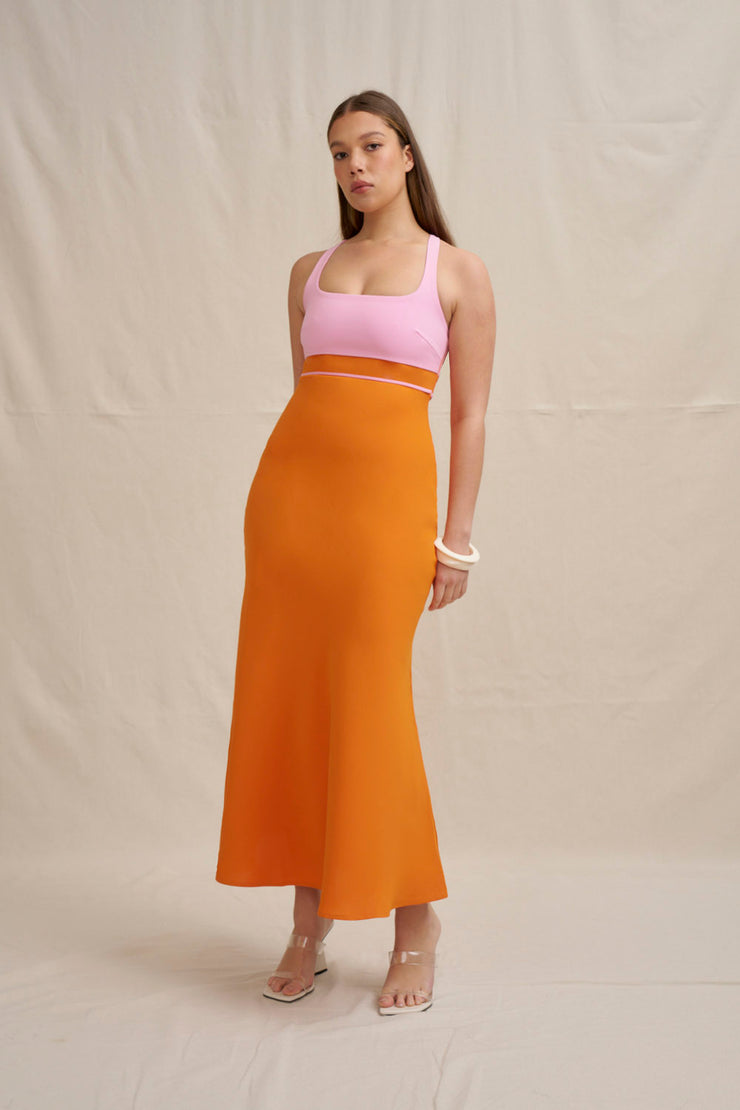 Christine Bias Midi Dress - Pink Orange