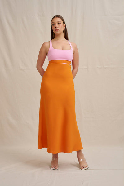 Christine Bias Midi Dress - Pink Orange