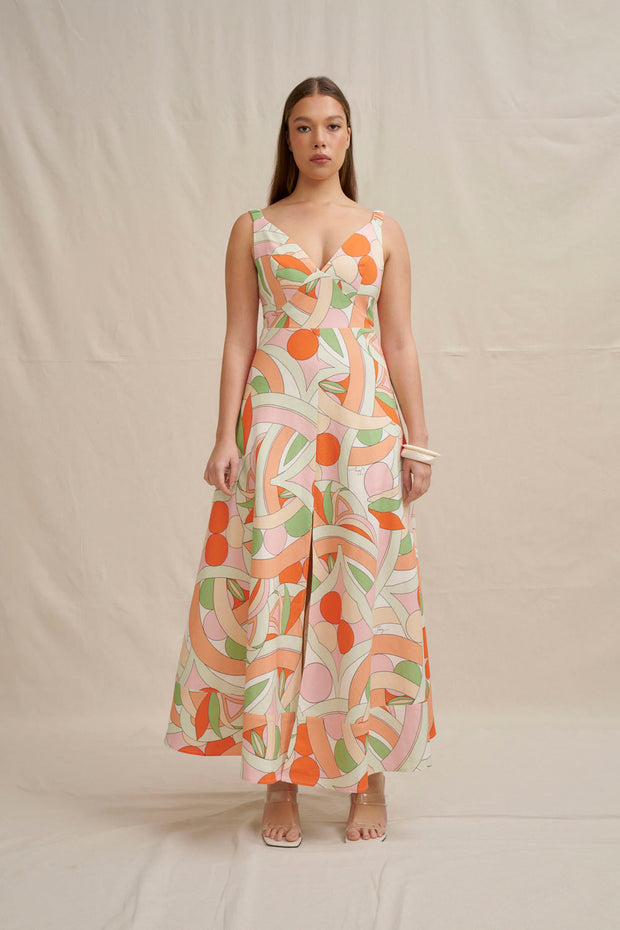Bloomtide Maxi Dress - Multi Green Peach