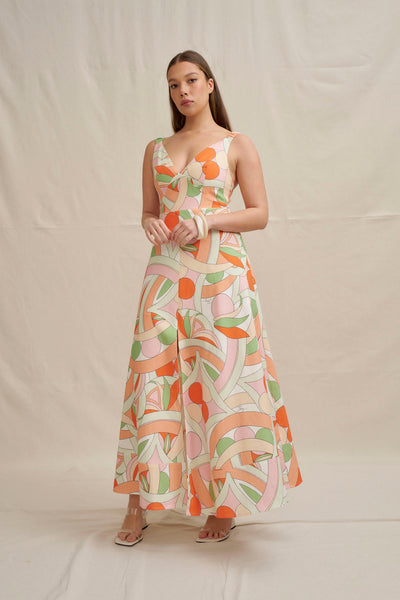 Bloomtide Maxi Dress - Multi Green Peach