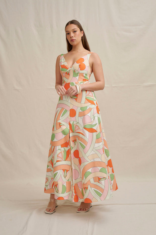 Bloomtide Maxi Dress - Multi Green Peach