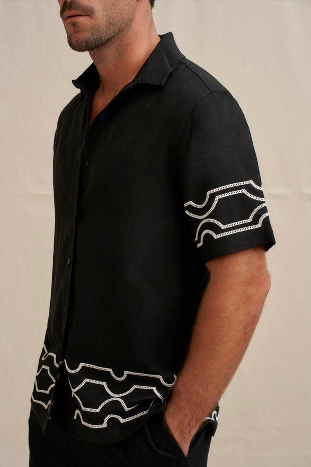 Paradise Palm Sun Shirt - Ivory Black