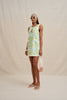 Painted Palm Contrast Mini Dress - Yellow Blue Ivory