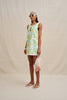 Painted Palm Contrast Mini Dress - Yellow Blue Ivory