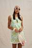 Painted Palm Contrast Mini Dress - Yellow Blue Ivory