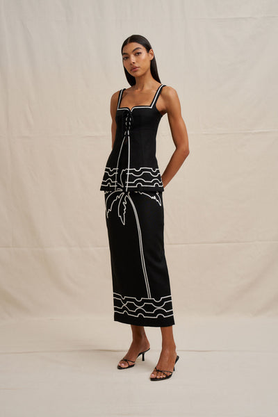 Paradise Palm Ankle Skirt - Ivory Black