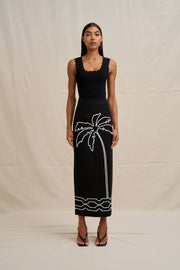 Paradise Palm Ankle Skirt - Ivory Black