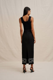 Paradise Palm Ankle Skirt - Ivory Black
