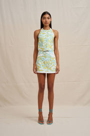 Painted Palm Shell Top - Yellow Blue Ivory