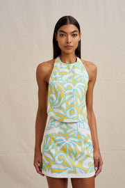 Painted Palm Shell Top - Yellow Blue Ivory