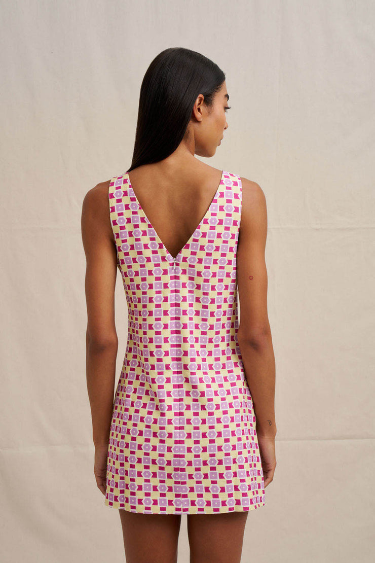 Zinnia Geo Shift Mini Dress - Lilac Yellow Berry