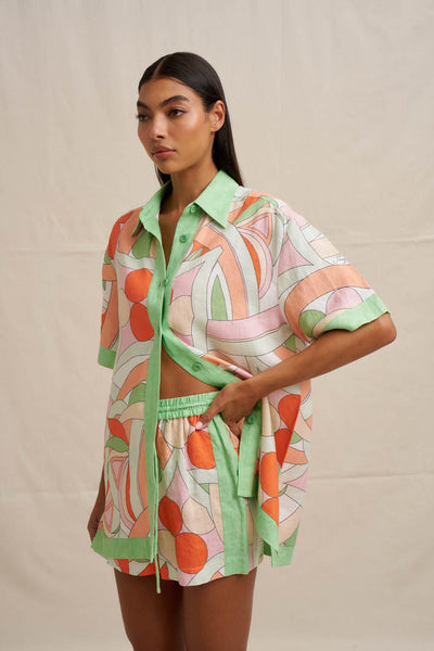 Bloomtide Mini Short - Multi Green Peach