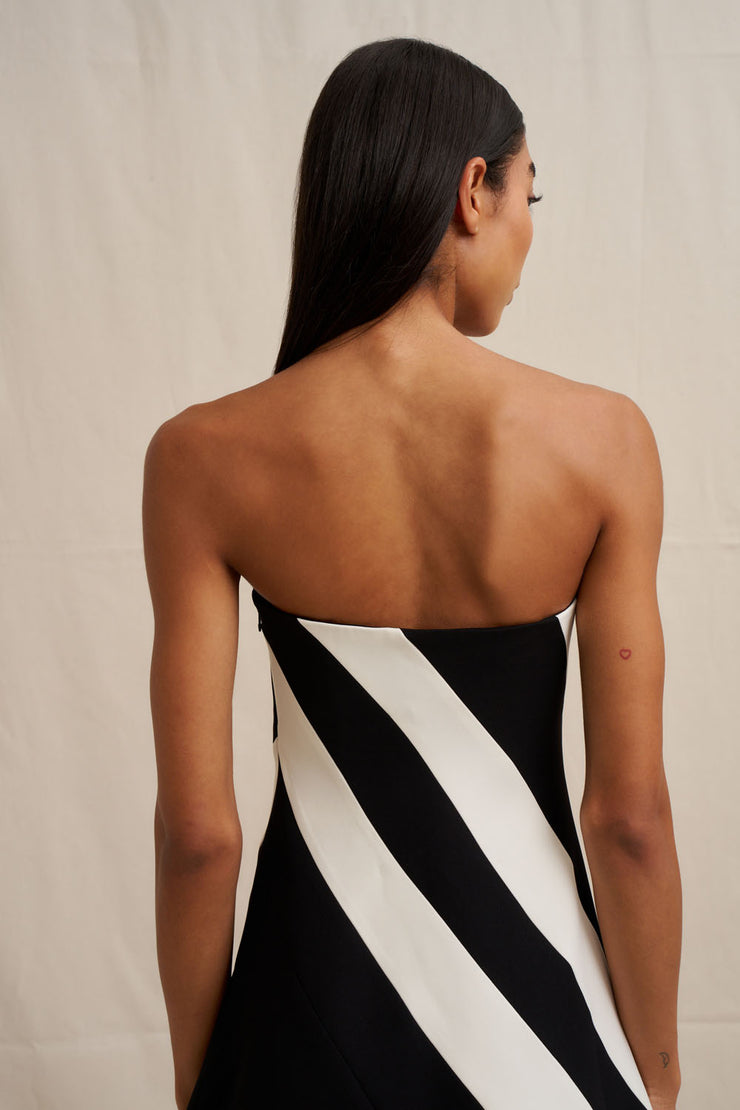 Louise Panel Strapless Midi Dress - Ivory Black