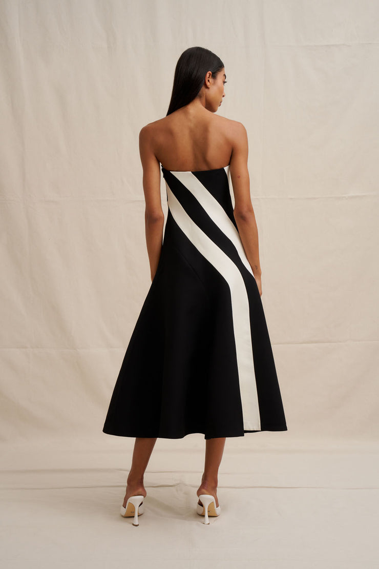 Louise Panel Strapless Midi Dress - Ivory Black