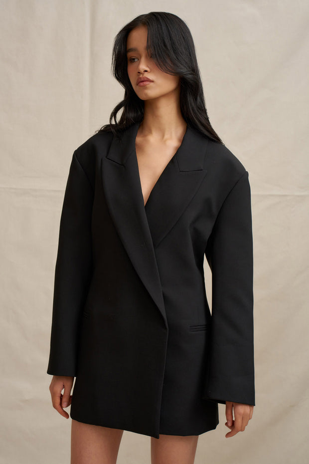 The Adele Oversized Blazer Mini Dress - Black
