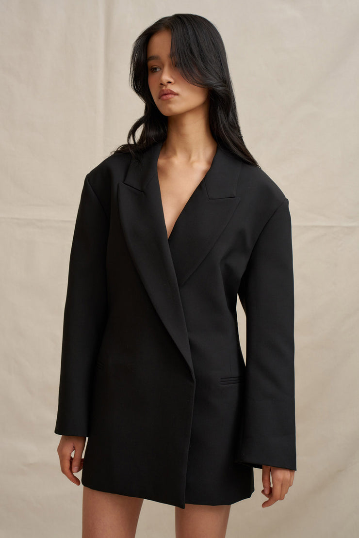 The Adele Oversized Blazer Mini Dress - Black